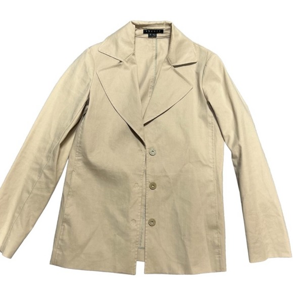 Theory Jackets & Blazers - Theory Beige Tan Button Front Single Breasted Long Sleeve Blazer Jacket Size S